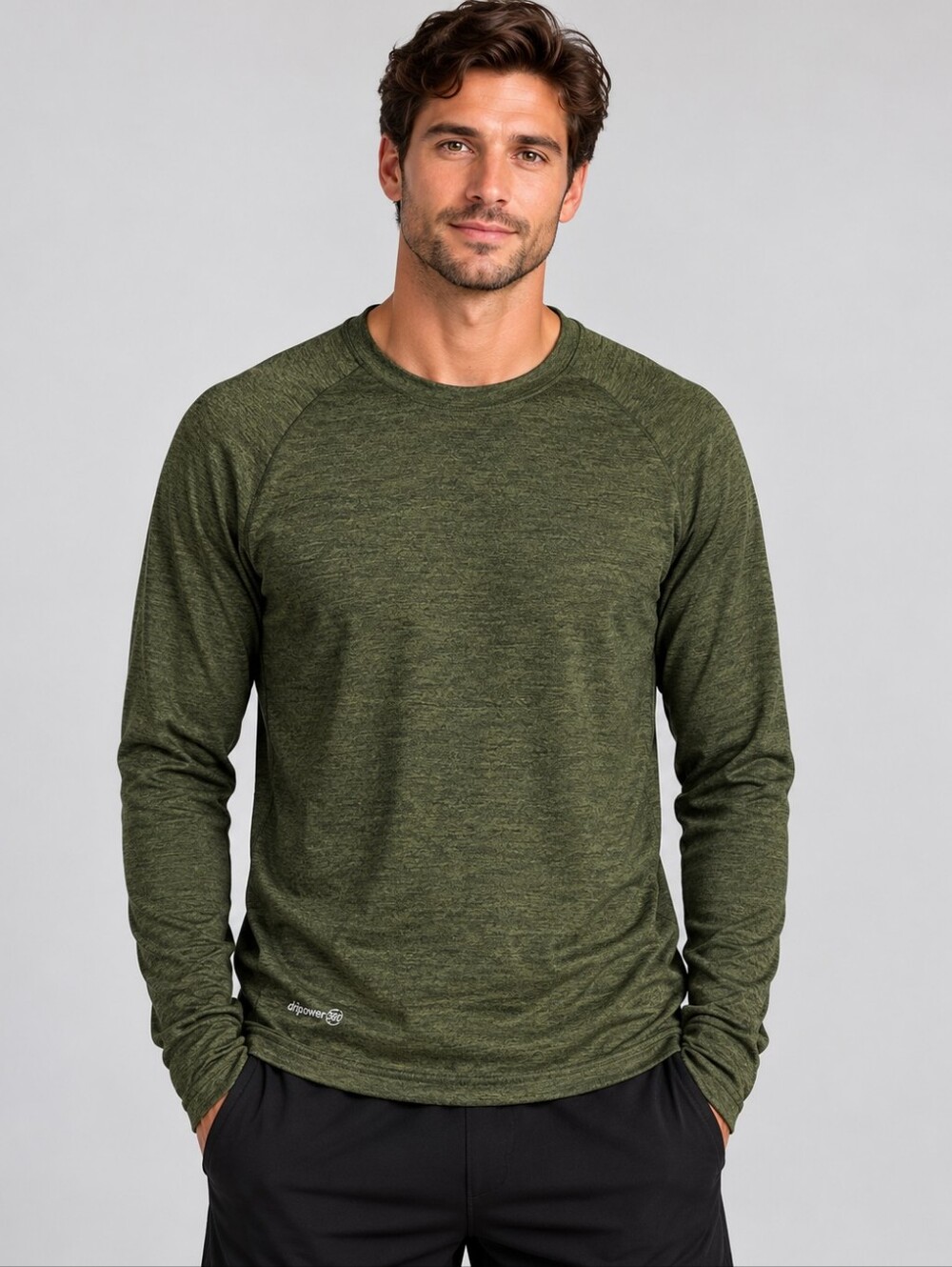 Russell Dri-Power 360 Men's M Long Sleeve Performance Shirt Green Thumbholes NWT